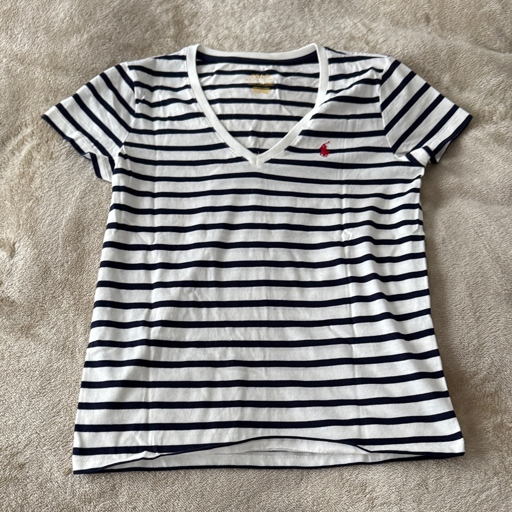 Polo by Ralph Lauren Navy and White Striped Short Sleeve Tee